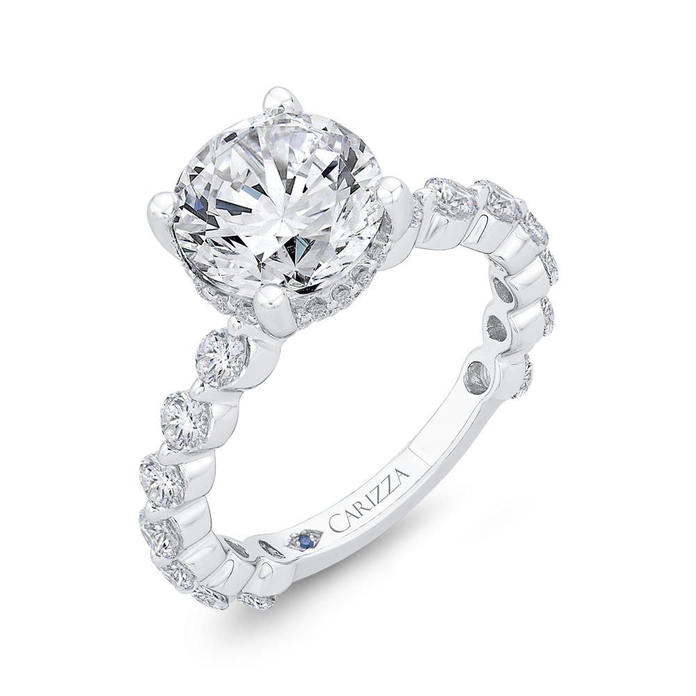 Round Cut Diamond Floral Engagement Ring In 14K White Gold (Semi-Mount)