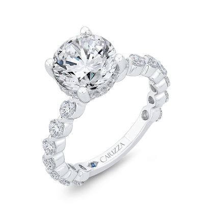 Round Cut Diamond Floral Engagement Ring In 14K White Gold (Semi-Mount)