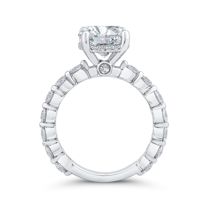Round Cut Diamond Floral Engagement Ring In 14K White Gold (Semi-Mount)