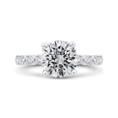 Round Cut Diamond Floral Engagement Ring In 14K White Gold (Semi-Mount)