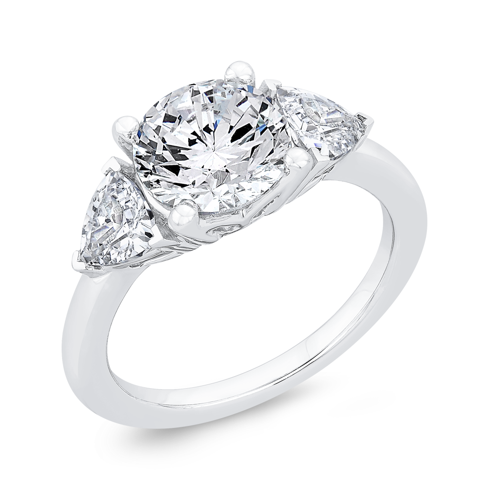 14K White Gold Three Stone Engagement Ring Trillion sides Diamond (Semi-Mount)