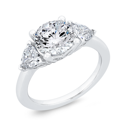 14K White Gold Three Stone Engagement Ring Trillion sides Diamond (Semi-Mount)