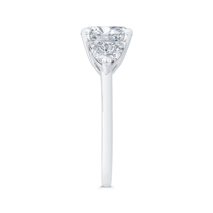14K White Gold Three Stone Engagement Ring Trillion sides Diamond (Semi-Mount)