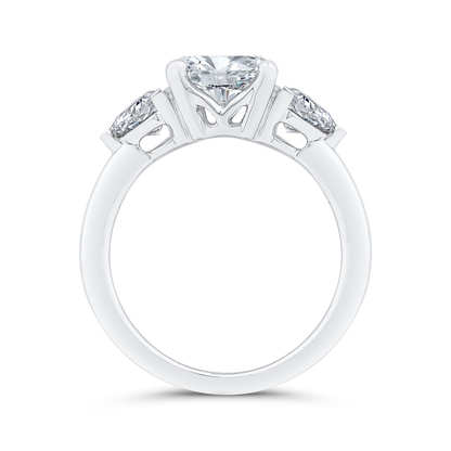 14K White Gold Three Stone Engagement Ring Trillion sides Diamond (Semi-Mount)