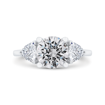 14K White Gold Three Stone Engagement Ring Trillion sides Diamond (Semi-Mount)