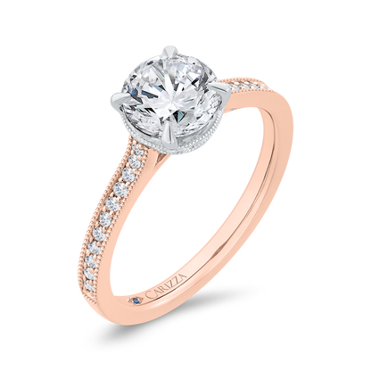 14K Two Tone Gold Round Cut Diamond Engagement Ring (Semi-Mount)