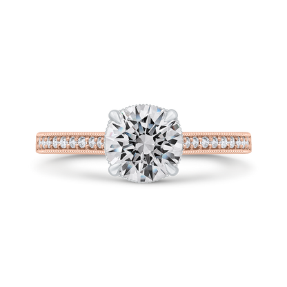 14K Two Tone Gold Round Cut Diamond Engagement Ring (Semi-Mount)