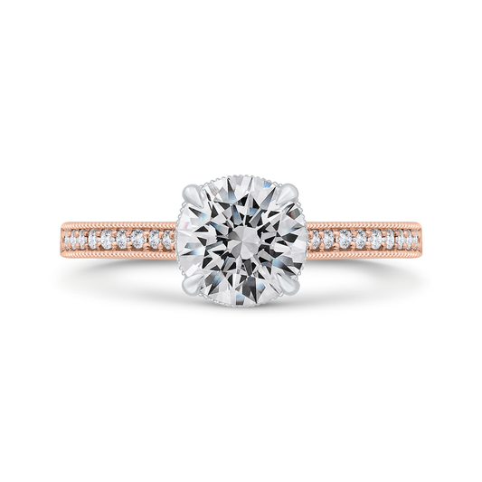 14K Two Tone Gold Round Cut Diamond Engagement Ring (Semi-Mount)