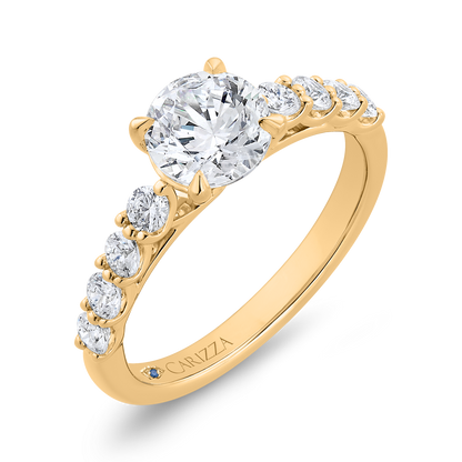 14K Yellow Gold Round Cut Diamond Engagement Ring (Semi-Mount)