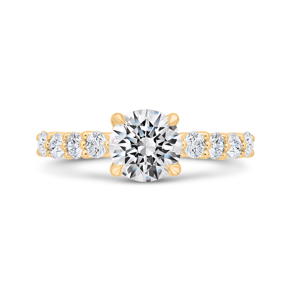 14K Yellow Gold Round Cut Diamond Engagement Ring (Semi-Mount)