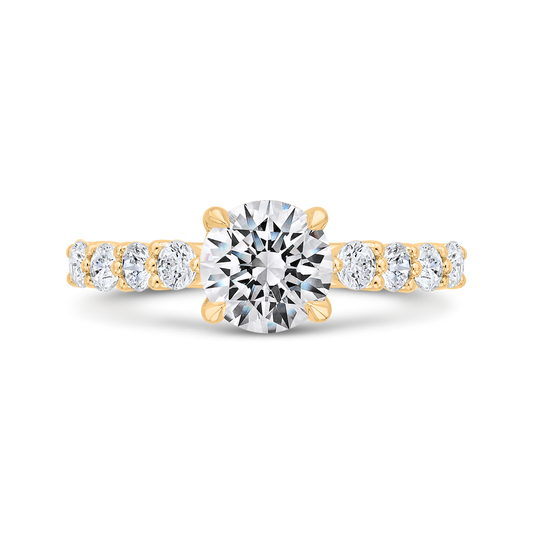 14K Yellow Gold Round Cut Diamond Engagement Ring (Semi-Mount)