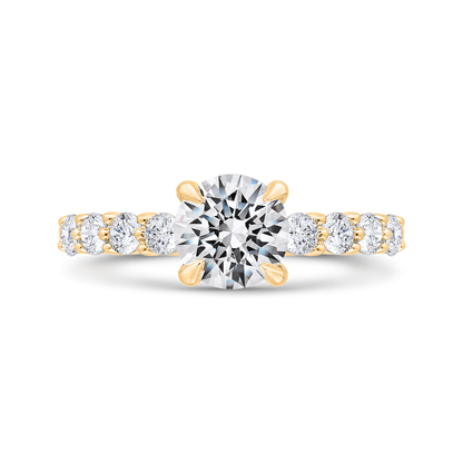 14K Yellow Gold Round Cut Diamond Engagement Ring (Semi-Mount)