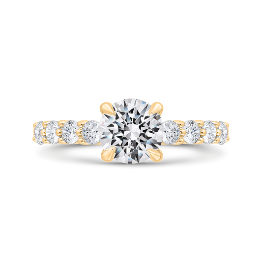 14K Yellow Gold Round Cut Diamond Engagement Ring (Semi-Mount)