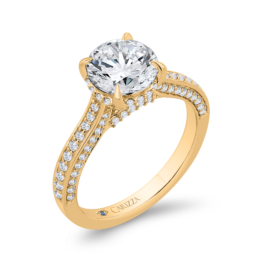 14K Yellow Gold Round Cut Diamond Engagement Ring (Semi-Mount)