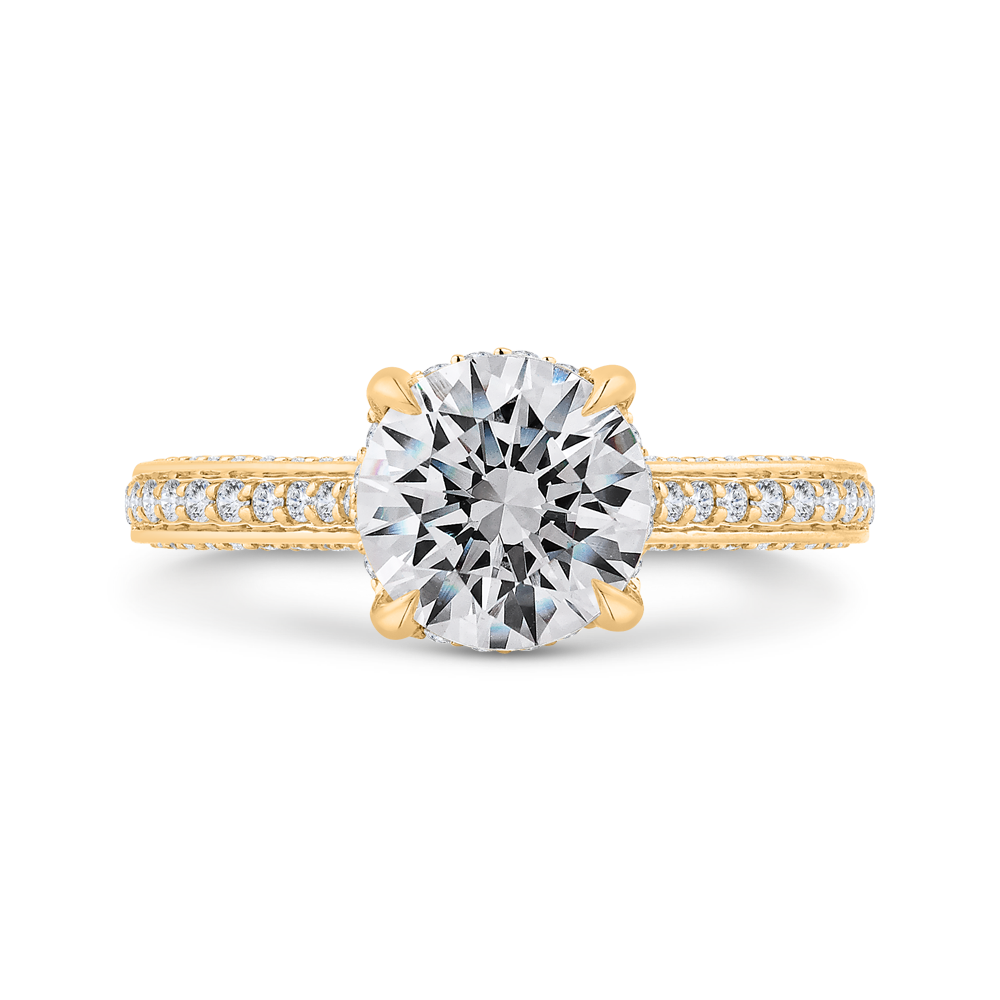 14K Yellow Gold Round Cut Diamond Engagement Ring (Semi-Mount)