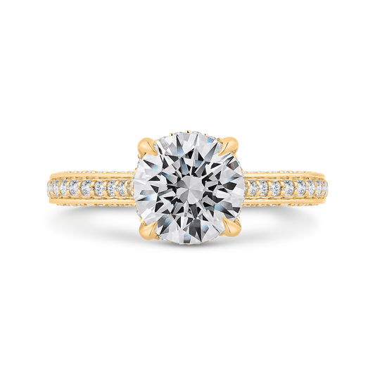 14K Yellow Gold Round Cut Diamond Engagement Ring (Semi-Mount)