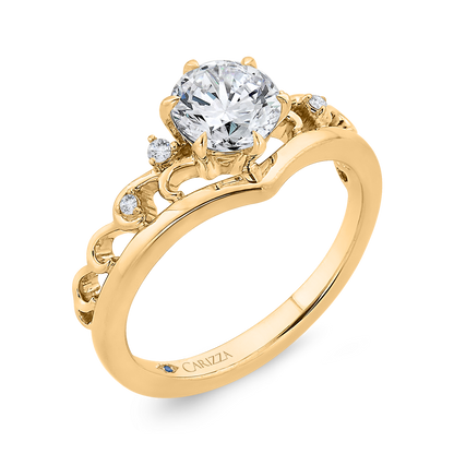 14K Yellow Gold Round Cut Diamond Engagement Ring (Semi-Mount)