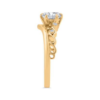 14K Yellow Gold Round Cut Diamond Engagement Ring (Semi-Mount)