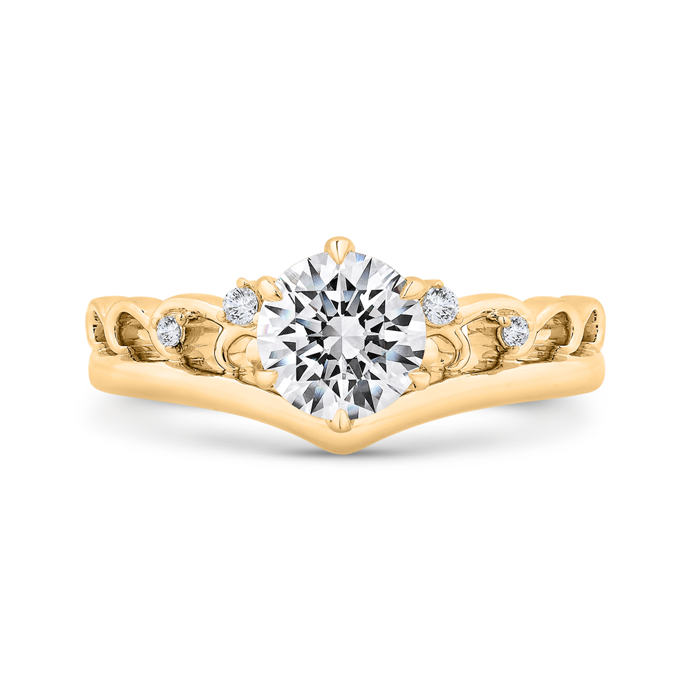 14K Yellow Gold Round Cut Diamond Engagement Ring (Semi-Mount)