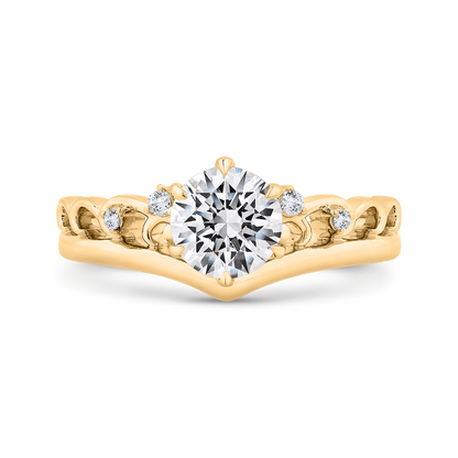 14K Yellow Gold Round Cut Diamond Engagement Ring (Semi-Mount)