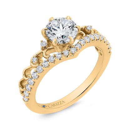 14K Yellow Gold Round Cut Diamond Engagement Ring (Semi-Mount)