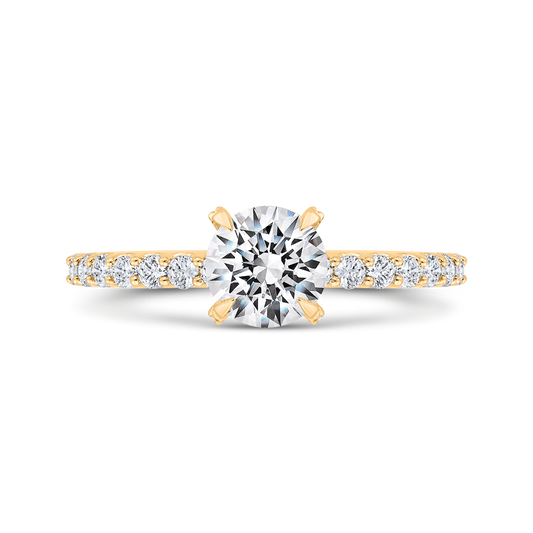 14K Yellow Gold Round Cut Diamond Engagement Ring (Semi-Mount)