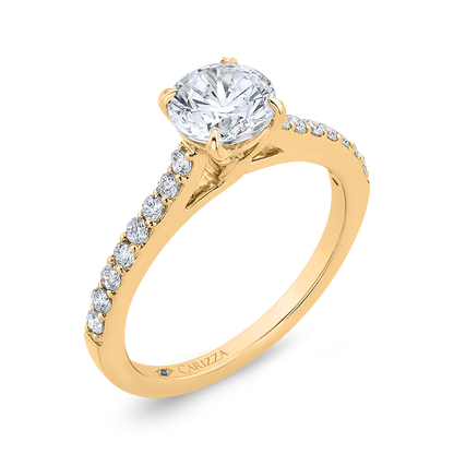 14K Yellow Gold Round Cut Diamond Engagement Ring (Semi-Mount)