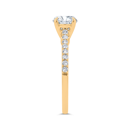 14K Yellow Gold Round Cut Diamond Engagement Ring (Semi-Mount)