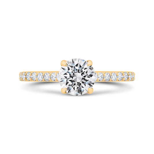 14K Yellow Gold Round Cut Diamond Engagement Ring (Semi-Mount)