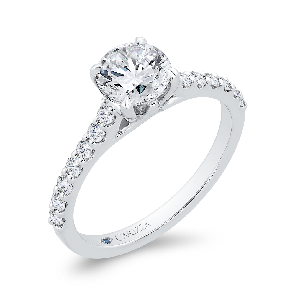 14K White Gold Round Cut Diamond Engagement Ring (Semi-Mount)