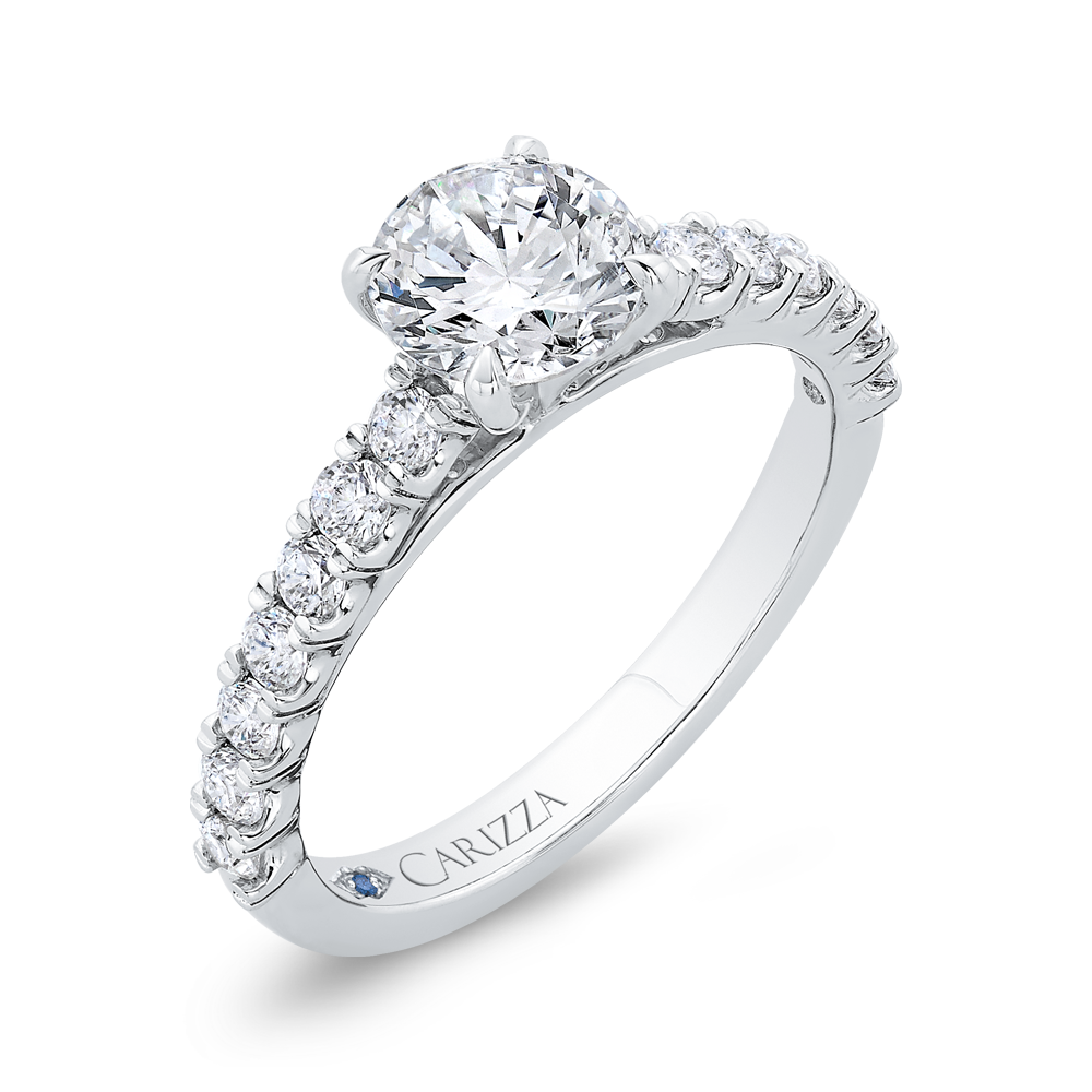 14K White Gold Round Cut Diamond Engagement Ring (Semi-Mount)