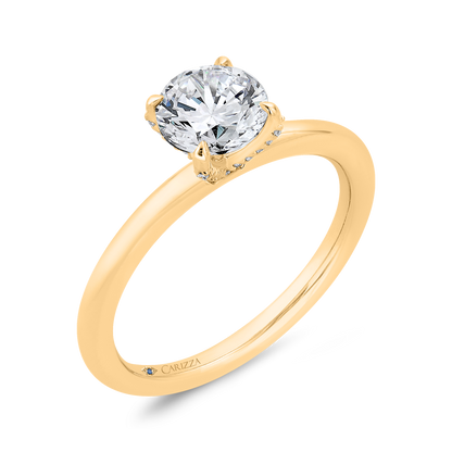 14K Yellow Gold Round Cut Diamond Solitaire Engagement Ring (Semi-Mount)