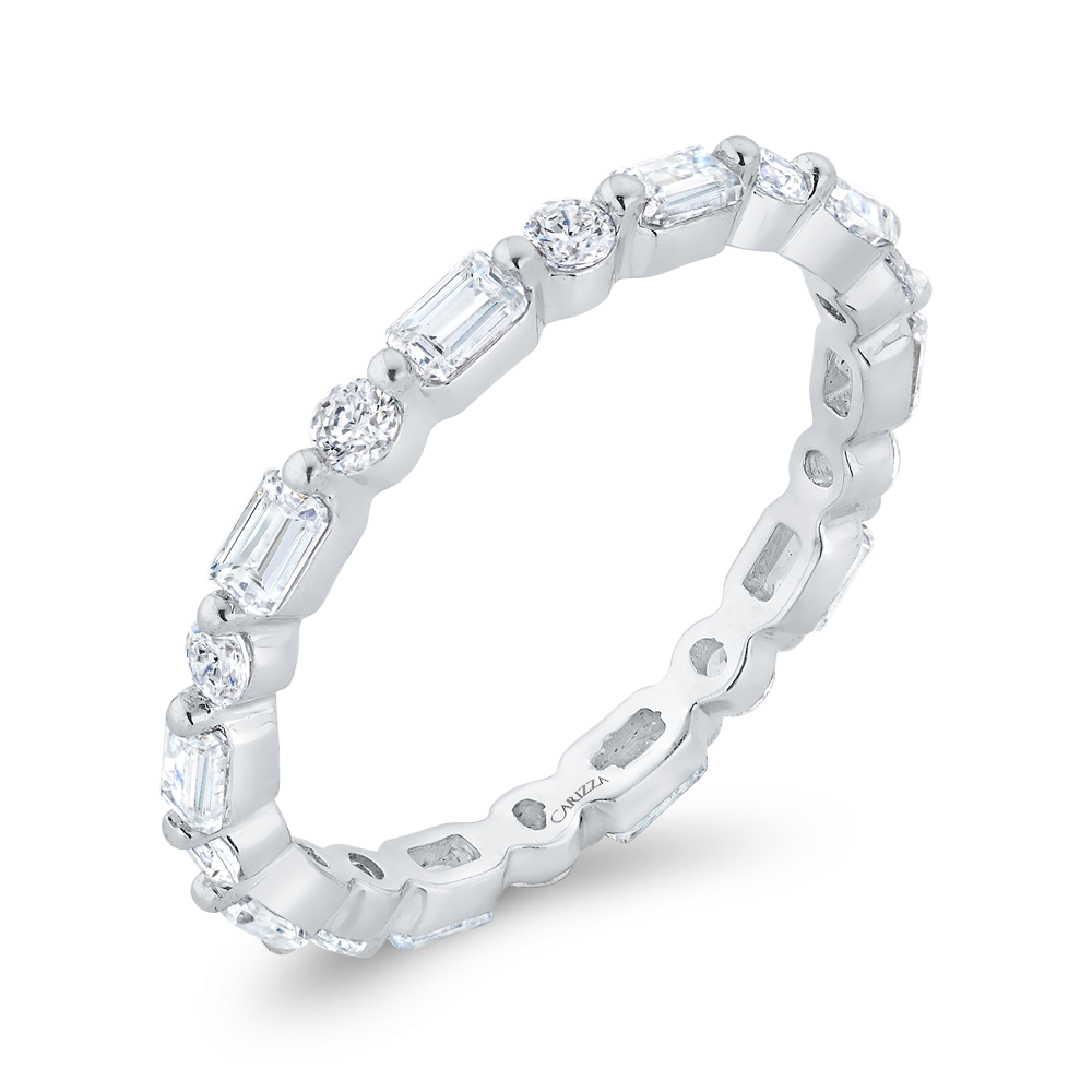 14K White Gold with Round & Emerald Diamond Eternity Ring