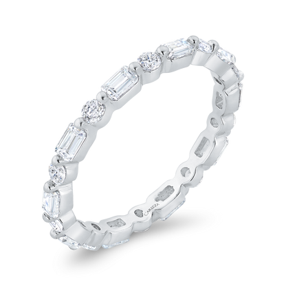 14K White Gold with Round & Emerald Diamond Eternity Ring
