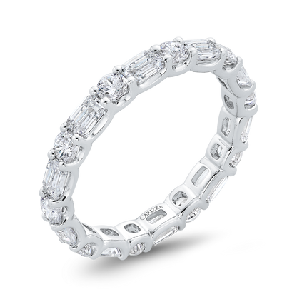 14K White Gold with Round & Emerald Diamond Eternity Ring