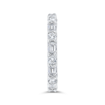 14K White Gold with Round & Emerald Diamond Eternity Ring