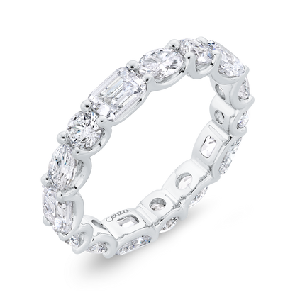 14K White Gold with Oval, Round & Emerald Diamond Eternity Ring