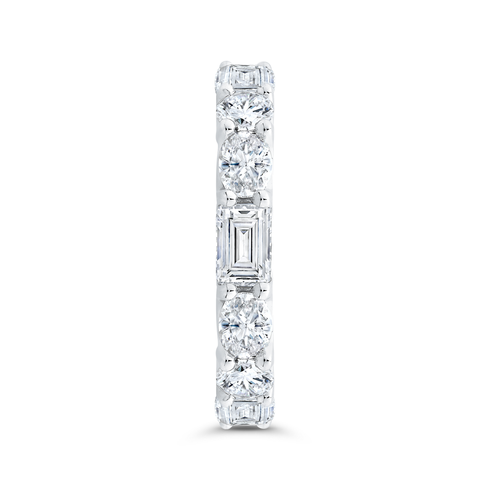 14K White Gold with Oval, Round & Emerald Diamond Eternity Ring
