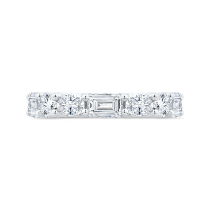 14K White Gold with Oval, Round & Emerald Diamond Eternity Ring
