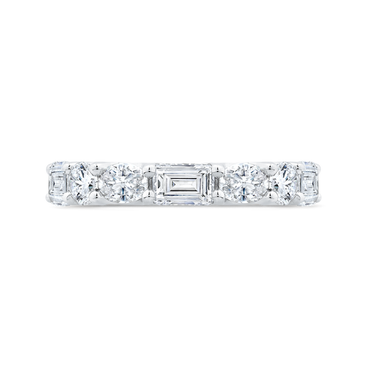 14K White Gold with Oval, Round & Emerald Diamond Eternity Ring