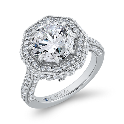 14K White Gold Round Cut Diamond Halo Engagement Ring (Semi-Mount)