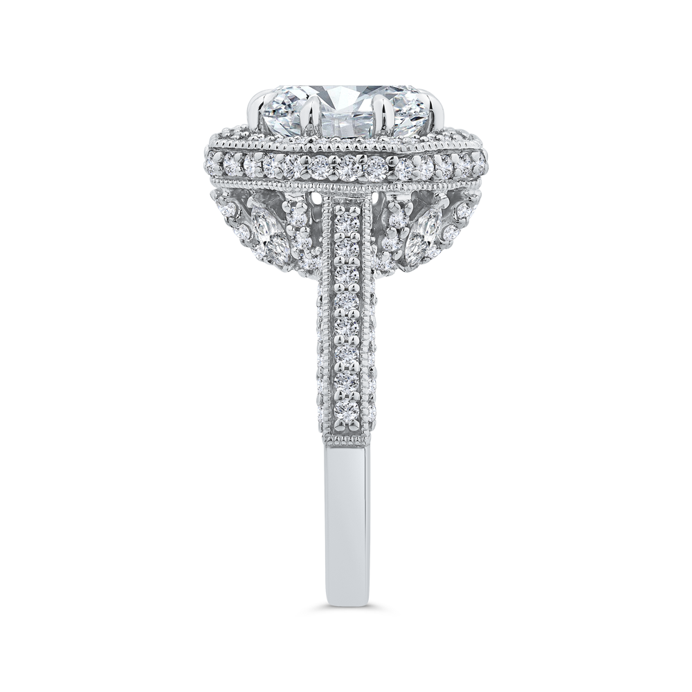 14K White Gold Round Cut Diamond Halo Engagement Ring (Semi-Mount)