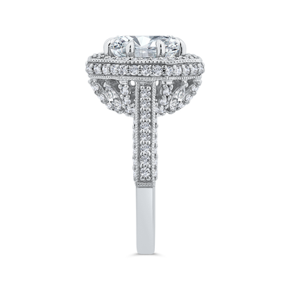 14K White Gold Round Cut Diamond Halo Engagement Ring (Semi-Mount)
