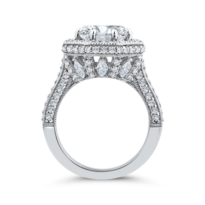 14K White Gold Round Cut Diamond Halo Engagement Ring (Semi-Mount)