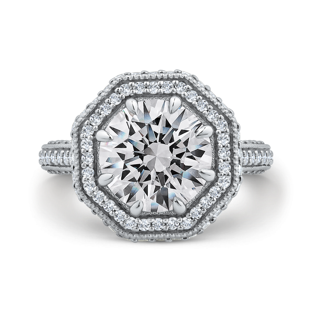 14K White Gold Round Cut Diamond Halo Engagement Ring (Semi-Mount)