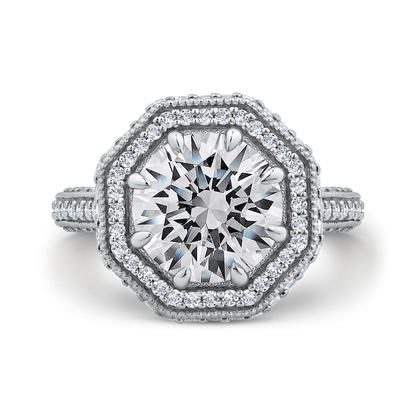 14K White Gold Round Cut Diamond Halo Engagement Ring (Semi-Mount)