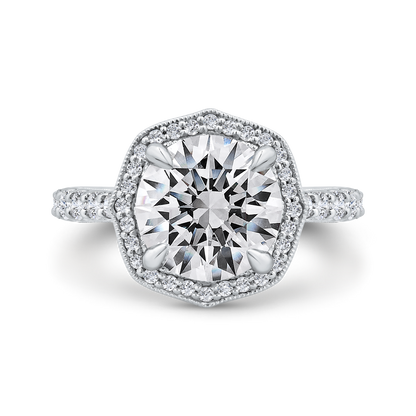 14K White Gold Round Cut Diamond Halo Engagement Ring with Euro Shank (Semi-Mount)
