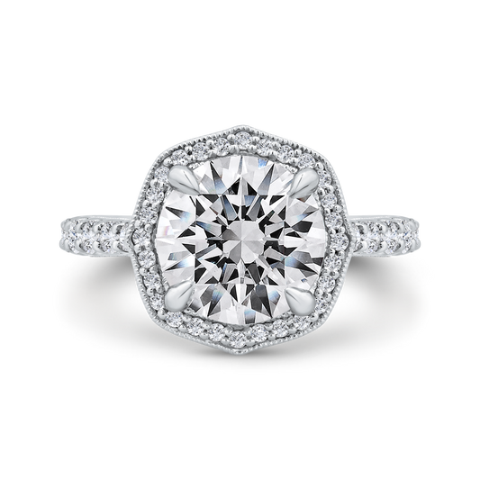 14K White Gold Round Cut Diamond Halo Engagement Ring with Euro Shank (Semi-Mount)