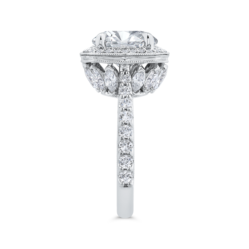 14K White Gold Round Cut Diamond Halo Engagement Ring with Euro Shank (Semi-Mount)