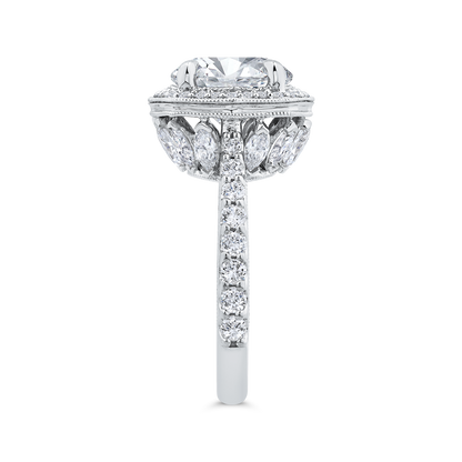 14K White Gold Round Cut Diamond Halo Engagement Ring with Euro Shank (Semi-Mount)